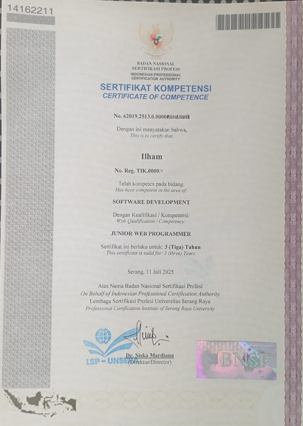 Sertifikat Kompetensi Junior Web Programmer - gambar 1