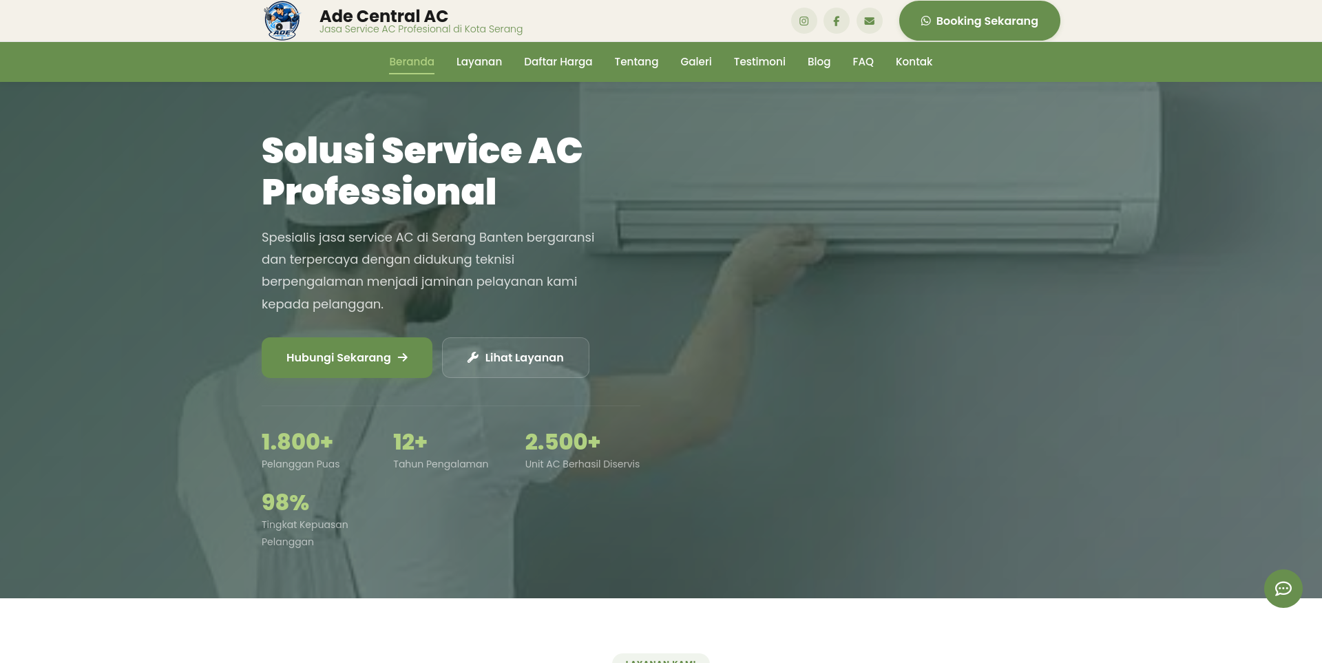 Ade Central AC — Website Company Profile & Manajemen Layanan Service AC