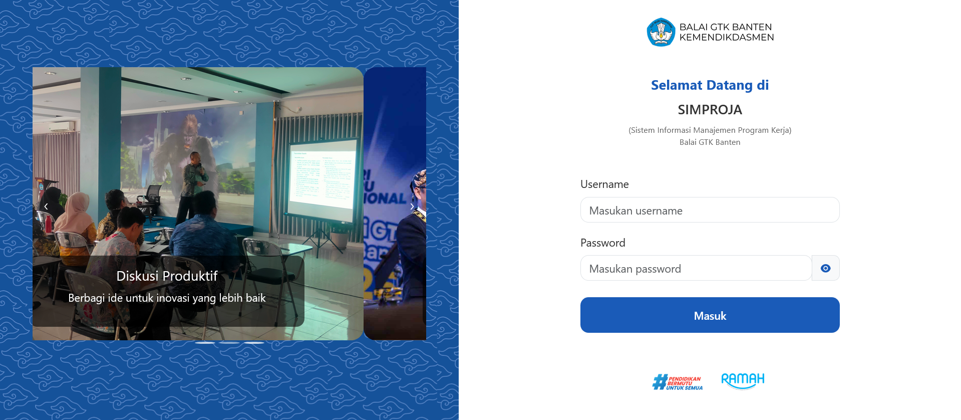 Aplikasi SIMPROJA (Sistem Informasi Manajemen Program Kerja Balai GTK Banten)